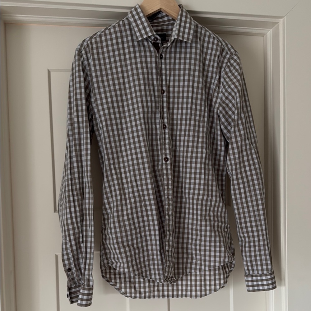 Men's beige Checkered Dress Shirt